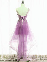 Purple High Low Lace Semi Formal Prom Dresses, Light Purple High Low Lace Formal Homecoming Dresses